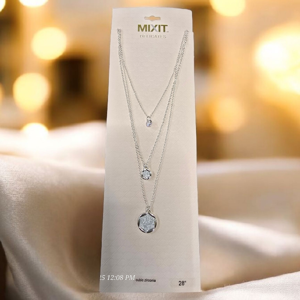 Mixit Silver Necklace with Sparkling Pendants